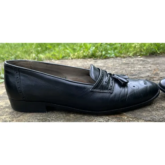 Designer Michael's Shoes Collection Black Leather Tassel Loafers Men’s S 9M
