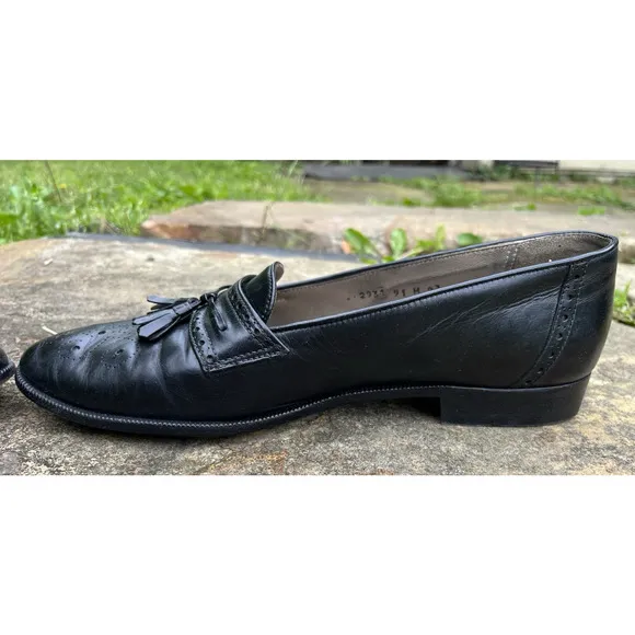 Designer Michael's Shoes Collection Black Leather Tassel Loafers Men’s S 9M