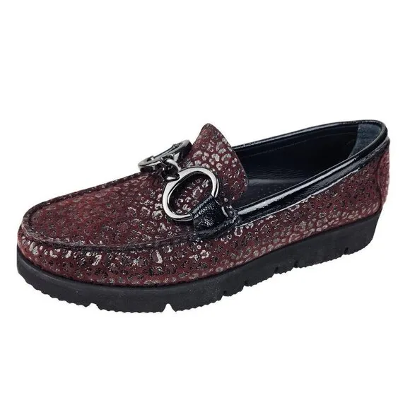 Di Chenzo Platform Loafer Womens 9.5/10 Ocelet Burgundy Leather Italian Made