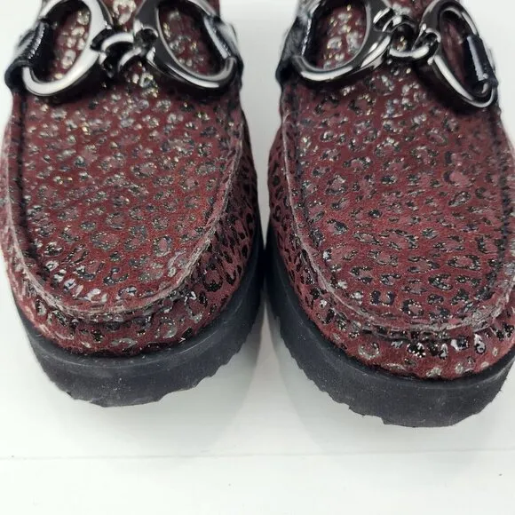 Di Chenzo Platform Loafer Womens 9.5/10 Ocelet Burgundy Leather Italian Made