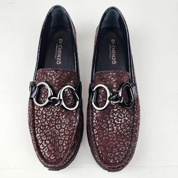 Di Chenzo Platform Loafer Womens 9.5/10 Ocelet Burgundy Leather Italian Made