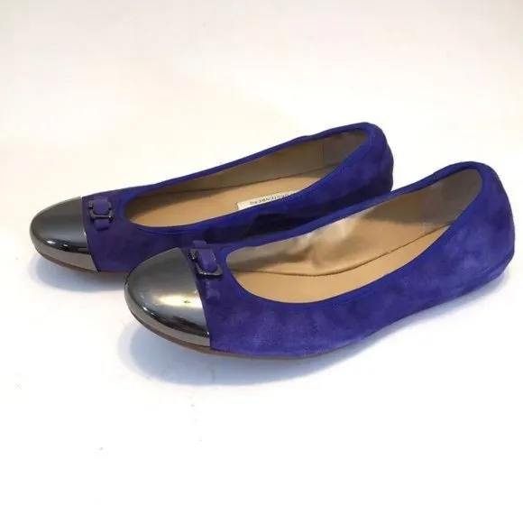 Diane von Furstenberg Womens Bonita Blue Suede Ballet Flats Slip On Shoe size 6