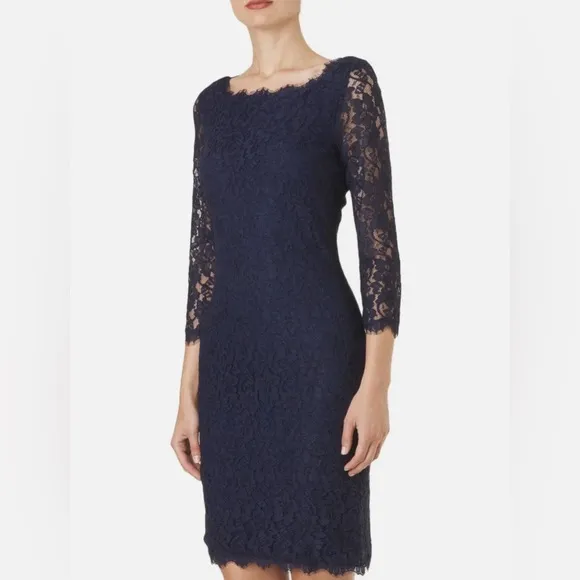Diane Von Furstenberg Zarita Navy Midnight Blue Lace Celeb Chic Mini Dress 4 S