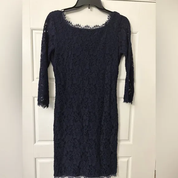 Diane Von Furstenberg Zarita Navy Midnight Blue Lace Celeb Chic Mini Dress 4 S