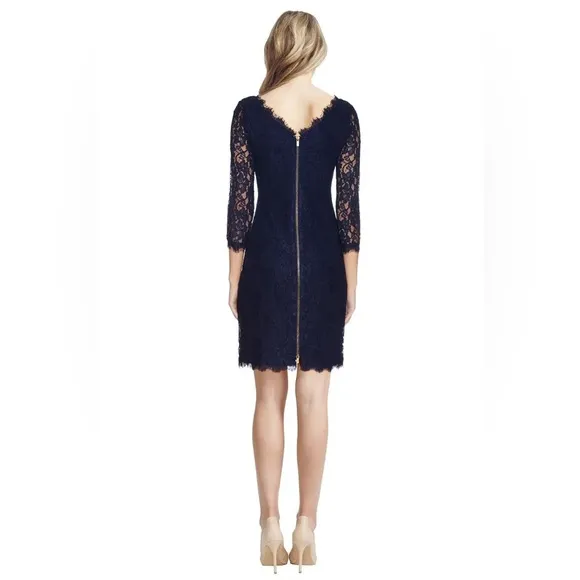 Diane Von Furstenberg Zarita Navy Midnight Blue Lace Celeb Chic Mini Dress 4 S