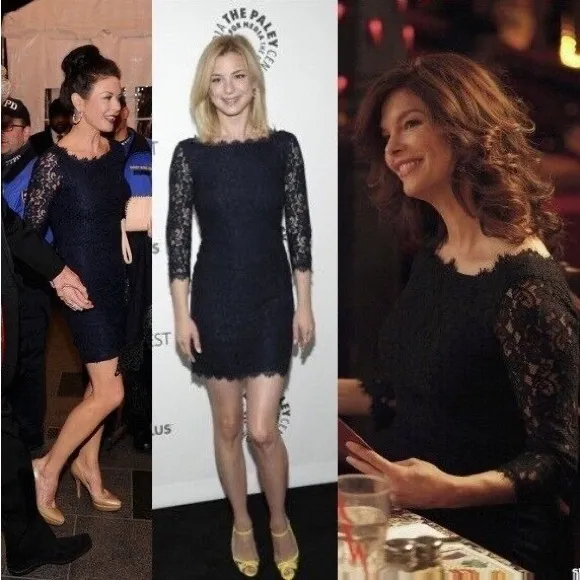 Diane Von Furstenberg Zarita Navy Midnight Blue Lace Celeb Chic Mini Dress 4 S