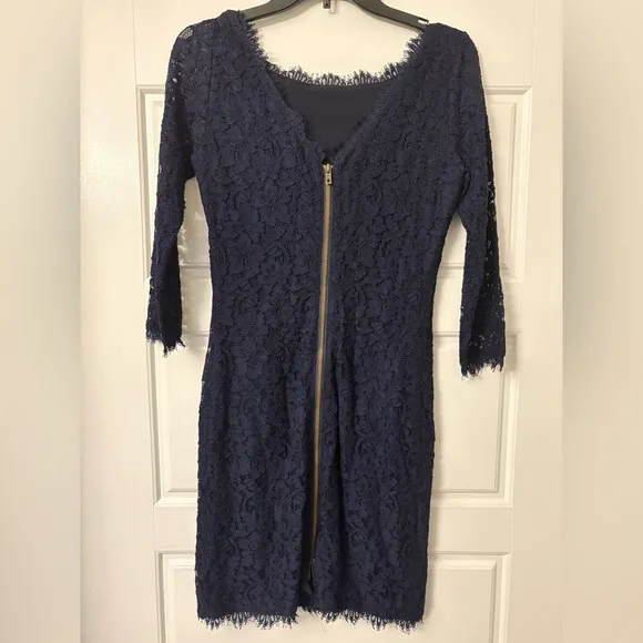 Diane Von Furstenberg Zarita Navy Midnight Blue Lace Celeb Chic Mini Dress 4 S