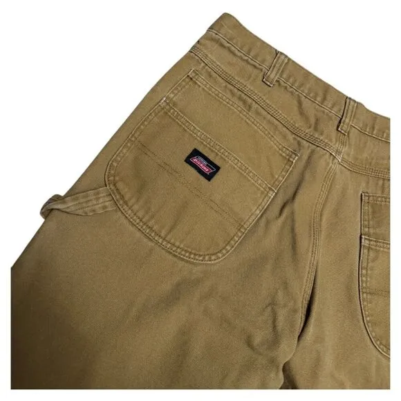 DICKIES Canvas Work Carpenter Brown Double Front Large Pockets Pants Mens 34x30