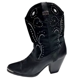 Dingo Black Studded Leather Ava Stacked Heel Cowboy Western Boots Women's Size 9