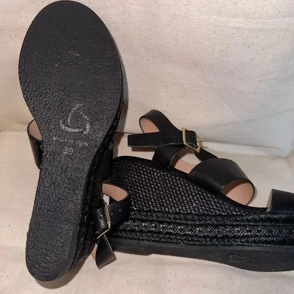 Dione luxury black leather espadrilles size 39 EUC