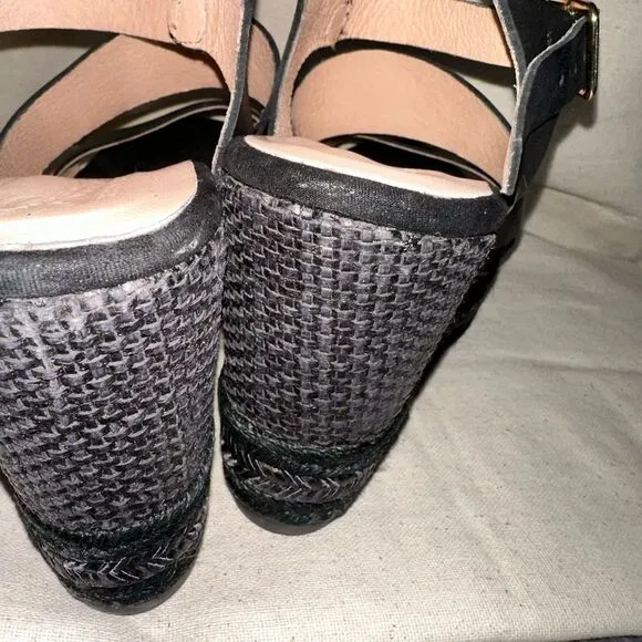 Dione luxury black leather espadrilles size 39 EUC
