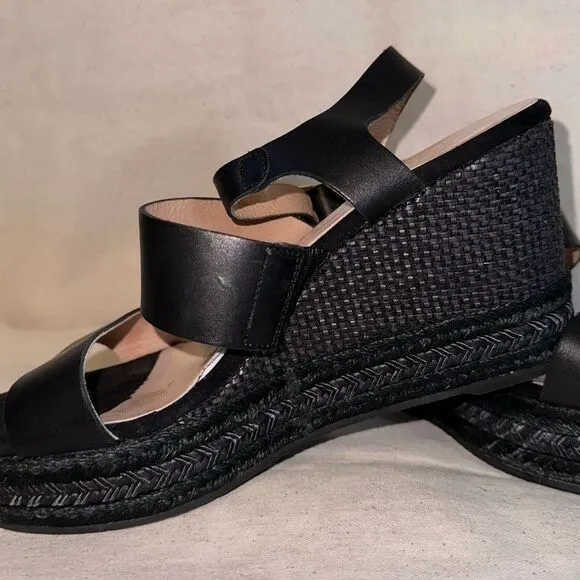 Dione luxury black leather espadrilles size 39 EUC