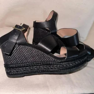 Dione luxury black leather espadrilles size 39 EUC