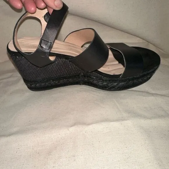 Dione luxury black leather espadrilles size 39 EUC