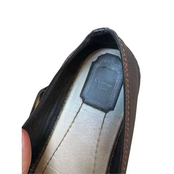 Dior Blue Leather and Denim Crystal Embellished Flat Espadrilles Size 37.5 Slip