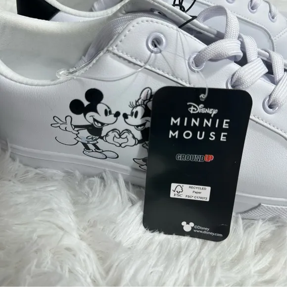 Disney Mickey Minnie Mouse Sneakers Womens 11 White Faux Leather Low Top Lace Up