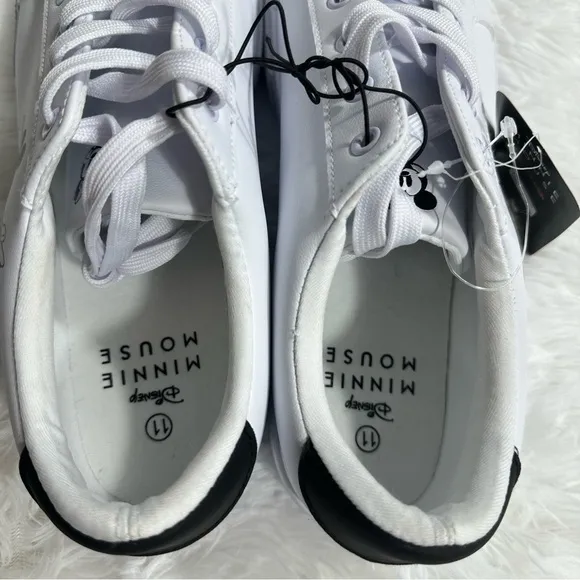 Disney Mickey Minnie Mouse Sneakers Womens 11 White Faux Leather Low Top Lace Up