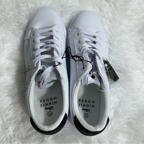 Disney Mickey Minnie Mouse Sneakers Womens 11 White Faux Leather Low Top Lace Up
