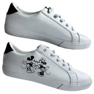 Disney Mickey Minnie Mouse Sneakers Womens 11 White Faux Leather Low Top Lace Up