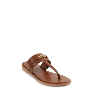 Dkny &quot;Sania&quot; brown thong sandals women sz 6 gold Logo
