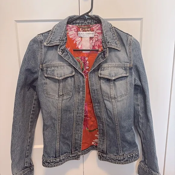 [Dolce &amp; Gabanna] Denim Floral Lined Luxury Jean Jacket Women’s Sz 38 / US 2