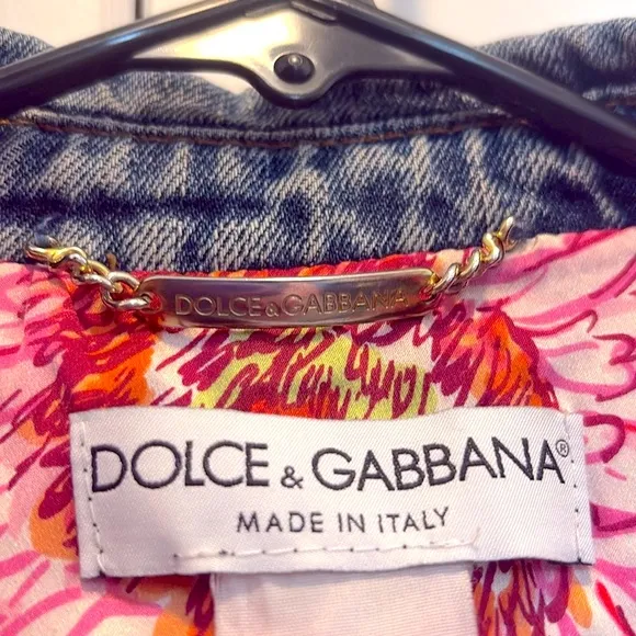 [Dolce &amp; Gabanna] Denim Floral Lined Luxury Jean Jacket Women’s Sz 38 / US 2