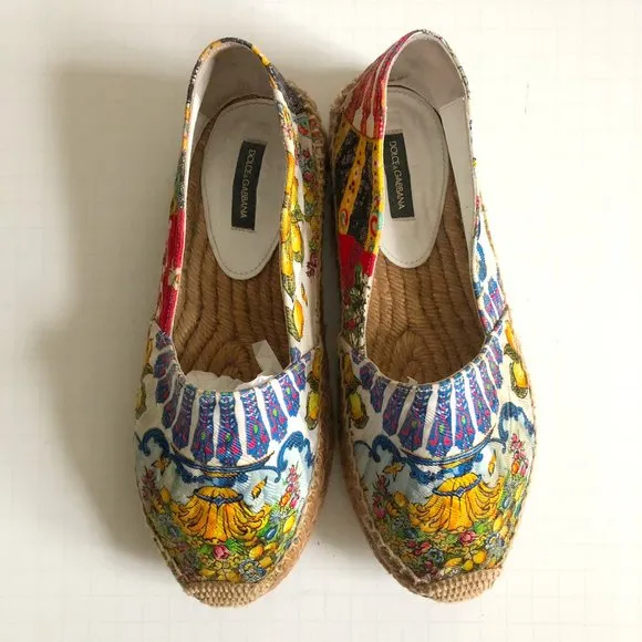Dolce and Gabbana floral lemon scarf caretto print jacquard espadrilles