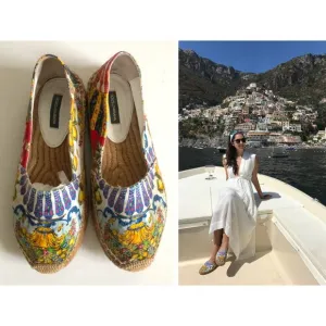 Dolce and Gabbana floral lemon scarf caretto print jacquard espadrilles