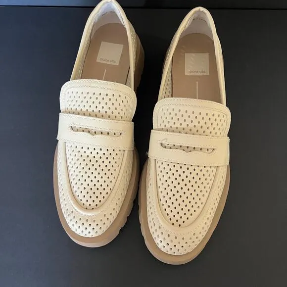 Dolce Vita Cream Lug Sole Leather Slip On Loafers Womens 9 Malila