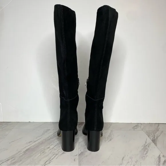 Dolce Vita Fynn Black Suede Crocodile Embossed Leather Heeled Tall Boot 7 1/2