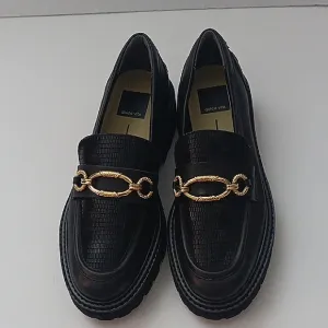 Dolce Vita Mambo Loafers Women's Size 6.5 Black Multi Leather Gold Accent
