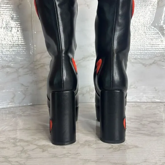 Dolls Kill x LaModa GAME OF LOVE PLATFORM CALF BOOTS black red size 9 cute Y2K