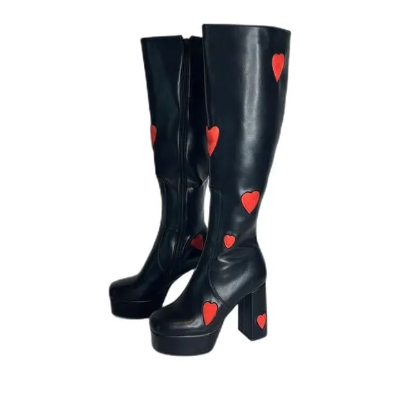 Dolls Kill x LaModa GAME OF LOVE PLATFORM CALF BOOTS black red size 9 cute Y2K