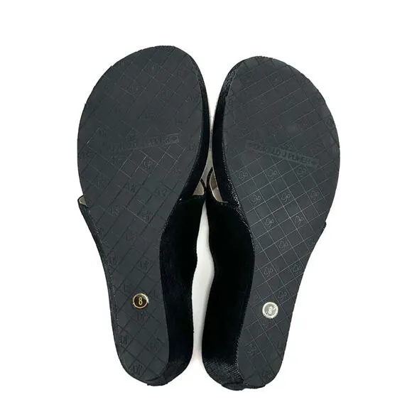 DONALD J. PLINER &quot;GILLESA&quot; BLACK SHIMMERY LEATHER THONG TOE WEDGE HEEL SANDALS🆕