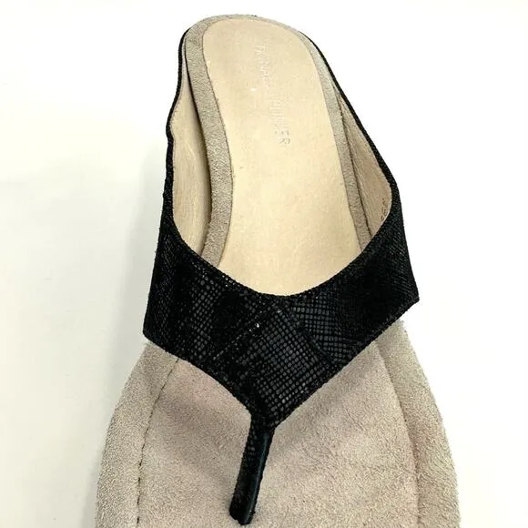 DONALD J. PLINER &quot;GILLESA&quot; BLACK SHIMMERY LEATHER THONG TOE WEDGE HEEL SANDALS🆕