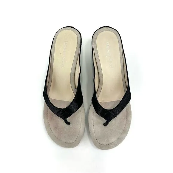 DONALD J. PLINER &quot;GILLESA&quot; BLACK SHIMMERY LEATHER THONG TOE WEDGE HEEL SANDALS🆕
