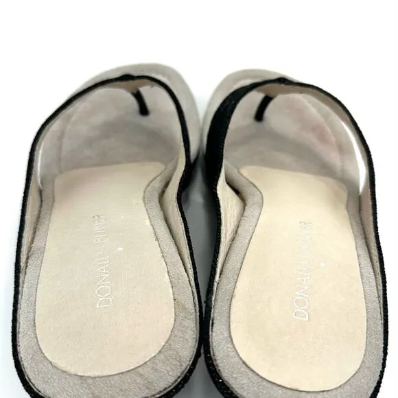 DONALD J. PLINER &quot;GILLESA&quot; BLACK SHIMMERY LEATHER THONG TOE WEDGE HEEL SANDALS🆕