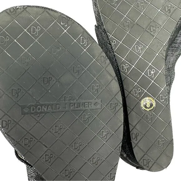 DONALD J. PLINER &quot;GILLESA&quot; BLACK SHIMMERY LEATHER THONG TOE WEDGE HEEL SANDALS🆕