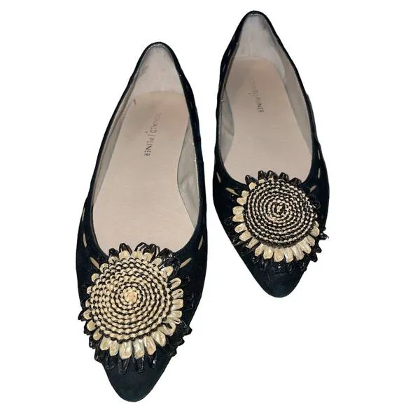 Donald J Pliner Black Bibbi Suede Leather Pointed Toe Flats Size 7