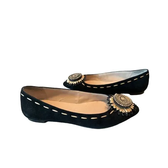 Donald J Pliner Black Bibbi Suede Leather Pointed Toe Flats Size 7
