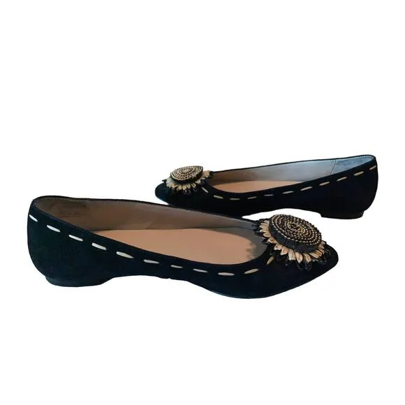 Donald J Pliner Black Bibbi Suede Leather Pointed Toe Flats Size 7
