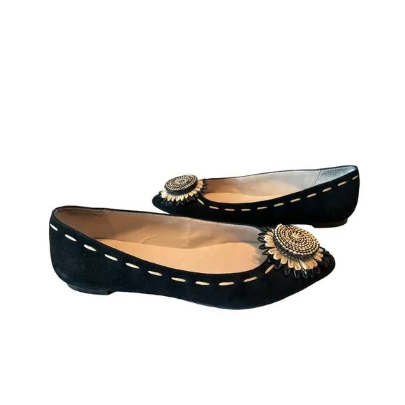 Donald J Pliner Black Bibbi Suede Leather Pointed Toe Flats Size 7