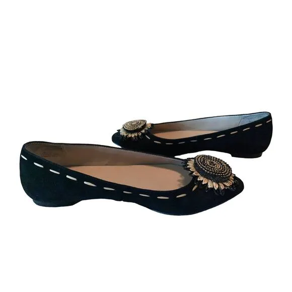 Donald J Pliner Black Bibbi Suede Leather Pointed Toe Flats Size 7