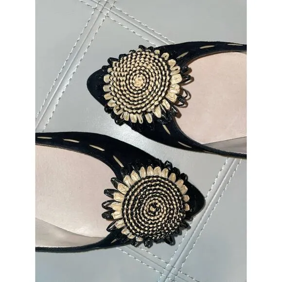 Donald J Pliner Black Bibbi Suede Leather Pointed Toe Flats Size 7