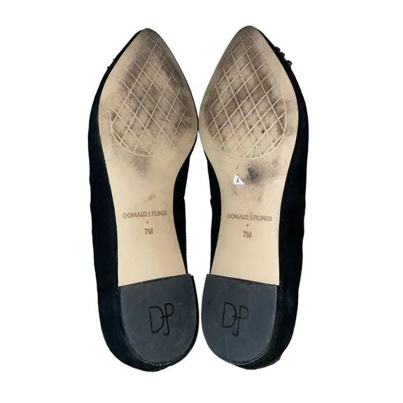 Donald J Pliner Black Bibbi Suede Leather Pointed Toe Flats Size 7