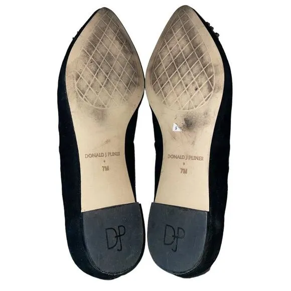 Donald J Pliner Black Bibbi Suede Leather Pointed Toe Flats Size 7