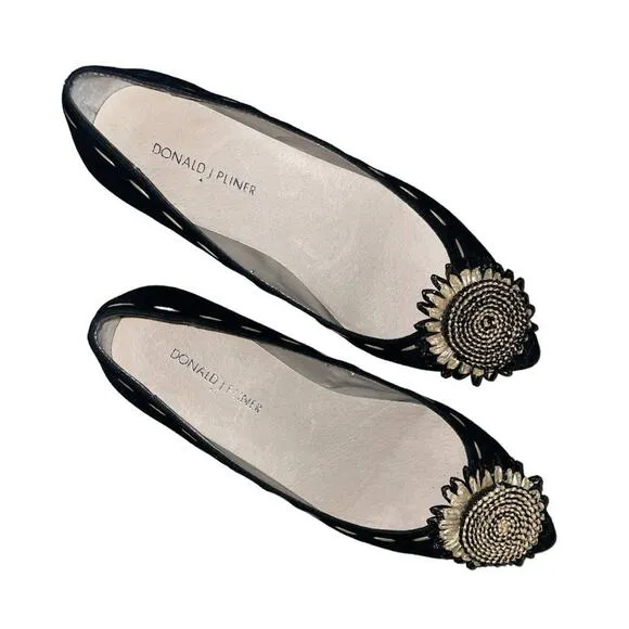 Donald J Pliner Black Bibbi Suede Leather Pointed Toe Flats Size 7