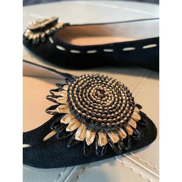 Donald J Pliner Black Bibbi Suede Leather Pointed Toe Flats Size 7