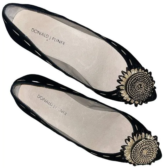 Donald J Pliner Black Bibbi Suede Leather Pointed Toe Flats Size 7