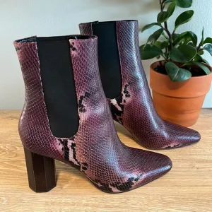 Donald J. Pliner Laila Purple Snakeskin Chelsea Octagon Heel Boots, 6.5